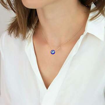 Sincere Evil Eye Necklace 14K Gold Blue Eyes Protection Amulet Pendant Necklace Lucky Ojo Turco Evil...