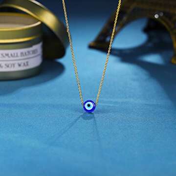 Sincere Evil Eye Necklace 14K Gold Blue Eyes Protection Amulet Pendant Necklace Lucky Ojo Turco Evil Eye Jewelry Gift for Women Girls Mother Daughter