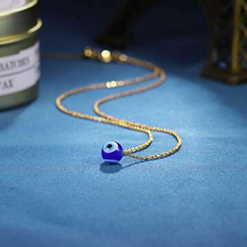 Sincere Evil Eye Necklace 14K Gold Blue Eyes Protection Amulet Pendant Necklace Lucky Ojo Turco Evil Eye Jewelry Gift for Women Girls Mother Daughter