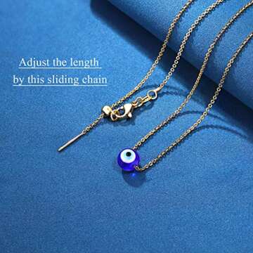 Sincere Evil Eye Necklace 14K Gold Blue Eyes Protection Amulet Pendant Necklace Lucky Ojo Turco Evil Eye Jewelry Gift for Women Girls Mother Daughter