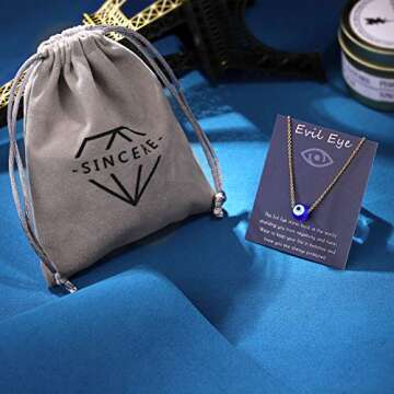 Sincere Evil Eye Necklace 14K Gold Blue Eyes Protection Amulet Pendant Necklace Lucky Ojo Turco Evil Eye Jewelry Gift for Women Girls Mother Daughter