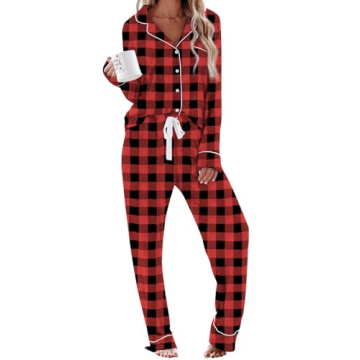 Aamikast Soft Button Up Christmas Pajama Sets for Women