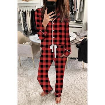 Aamikast Soft Button Up Christmas Pajama Sets for Women