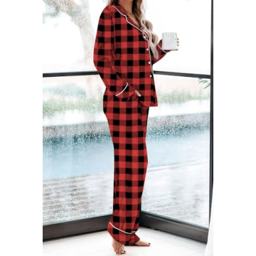 Aamikast Soft Button Up Christmas Pajama Sets for Women