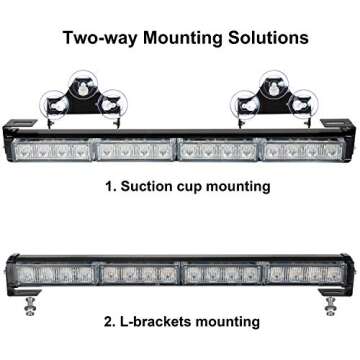 ASPL 2x16.8 inch Emergency Flashing LED Traffic Advisor Strobe Light Bar 32LED 26 Flash Patterns Interior Safety Warning Lights (Amber/White)