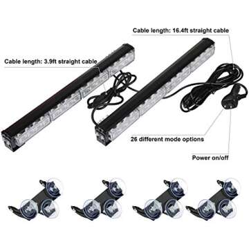 ASPL 2x16.8 inch Emergency Flashing LED Traffic Advisor Strobe Light Bar 32LED 26 Flash Patterns Interior Safety Warning Lights (Amber/White)