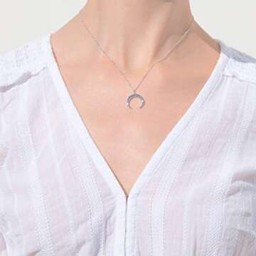Gold Necklaces for Women - 18K Gold - Half Moon Necklace - Double Horn Necklace - Gold Crescent Necklace - Dainty Necklace (Silver)