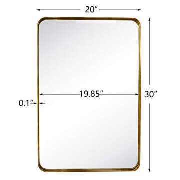 TEHOME 20x30 Brushed Gold Metal Framed Bathroom Mirror for Wall in Stainless Steel Rounded Rectangular Bathroom Vanity Mirrors Wall Mounted