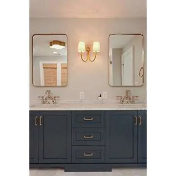 TEHOME 20x30 Brushed Gold Metal Framed Bathroom Mirror for Wall in Stainless Steel Rounded Rectangular Bathroom Vanity Mirrors Wall Mounted