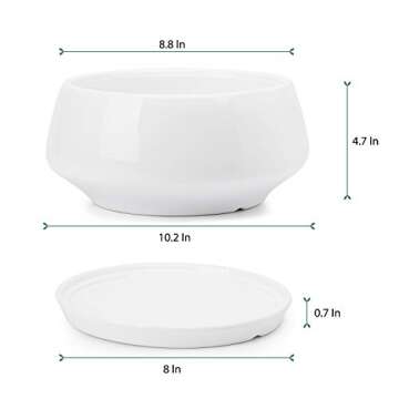 Greenaholics White Ceramic Plant Pot - 8.8 Inch Indoor Wide Planter Large Round Bowl Pots with Saucer and Drainage Hole for Scindapsus Aureum and Ivy Vine