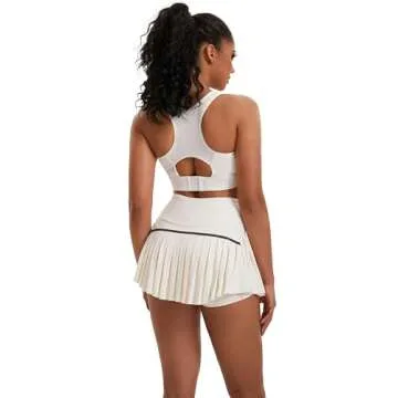 Trendy Women's High Waisted Tennis Skirt with Pockets