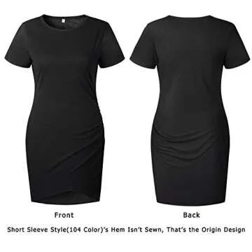 BTFBM Women's 2025 Summer Casual Beach Dresses Crew Neck Short Sleeve Wrap Party Club Mini Ruched Bodycon T Shirt Dress(104Black, Small)