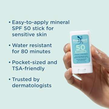 BLUE LIZARD Sensitive Mineral Sunscreen Stick with Zinc Oxide, SPF 50+, Water Resistant, UVA UVB Pro...