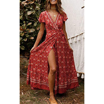 Stylish ZESICA Floral Maxi Dress for Women in Lychee Red