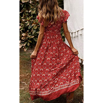 Stylish ZESICA Floral Maxi Dress for Women in Lychee Red