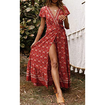 Stylish ZESICA Floral Maxi Dress for Women in Lychee Red