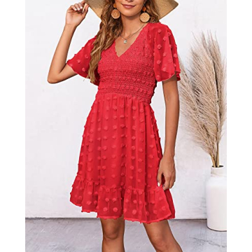 BTFBM Women's V Neck Casual Vacation Dress for Summer