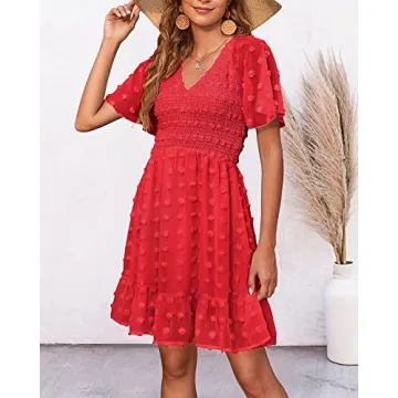 BTFBM Women's V Neck Casual Vacation Dress for Summer