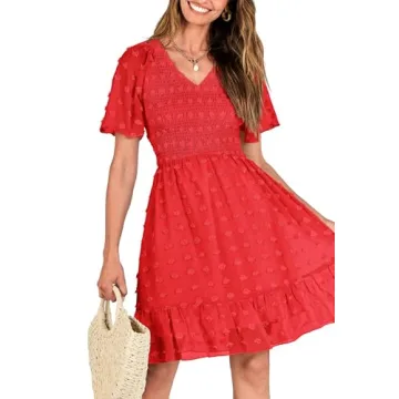 BTFBM Women's V Neck Casual Vacation Dress for Summer