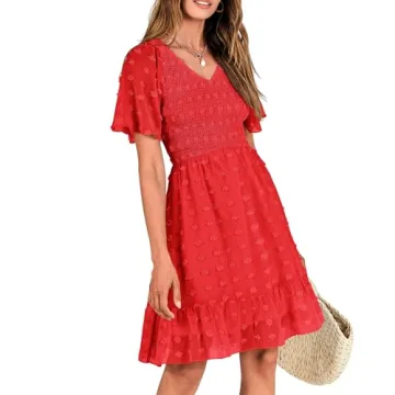 BTFBM Women's V Neck Casual Vacation Dress for Summer