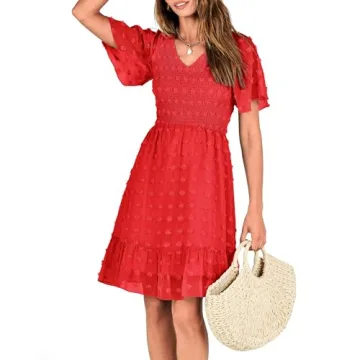 BTFBM Women's V Neck Casual Vacation Dress for Summer