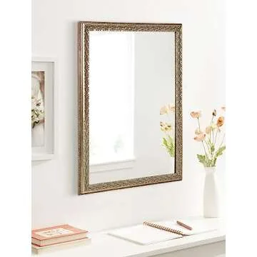 Kate and Laurel Johann Traditional Rectangular Ornate Wall Mirror, 18 x 24, Antique Gold, Vintage Rectangle Vanity Mirror for Use as Bathroom Mirror for Over Sink or Refined Entryway Mirror