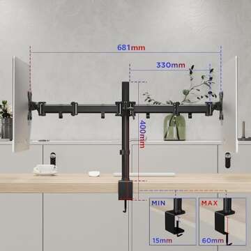 Duronic Dual Monitor Arm Stand DM252 BK | Double Desk Mount | Steel | Height Adjustable | for Two 13...