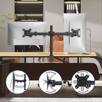 Duronic Dual Monitor Arm Stand DM252 BK | Double Desk Mount | Steel | Height Adjustable | for Two 13-27 Inch LED LCD Screens | VESA 75/100 | 8kg Per Screen | Tilt -90°/+35°, Swivel 180°, Rotate 360°