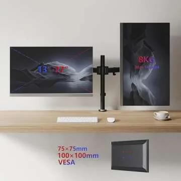 Duronic Dual Monitor Arm Stand DM252 BK | Double Desk Mount | Steel | Height Adjustable | for Two 13-27 Inch LED LCD Screens | VESA 75/100 | 8kg Per Screen | Tilt -90°/+35°, Swivel 180°, Rotate 360°