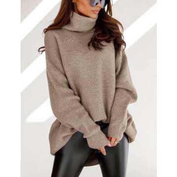 Imesrun Women's Oversized Turtleneck Sweater in Khaki
