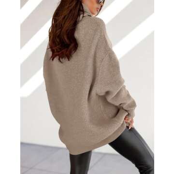 Imesrun Women's Oversized Turtleneck Sweater in Khaki