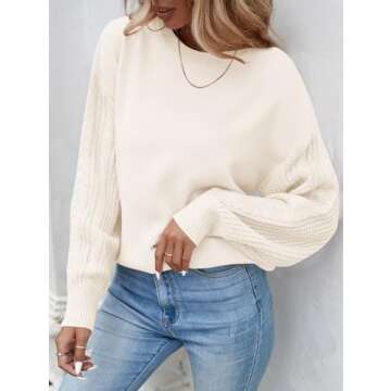ZESICA Women's Fall Long Sleeve Crew Neck Solid Color Cable Knit Chunky Casual Oversized Pullover Sw...