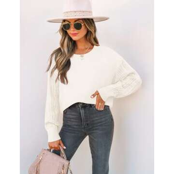 ZESICA Women's Fall Long Sleeve Crew Neck Solid Color Cable Knit Chunky Casual Oversized Pullover Sweater Tops,Beige,Small