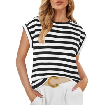 ZESICA Women's Cap Sleeve Striped Crop Tops for Summer