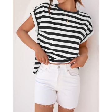 ZESICA Women's Cap Sleeve Striped Crop Tops for Summer