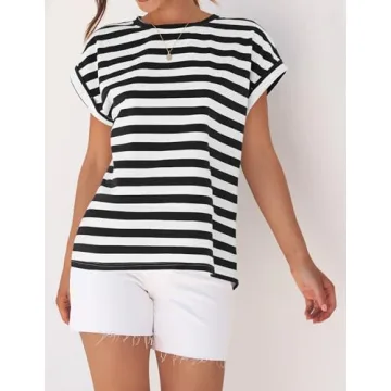 ZESICA Women's Cap Sleeve Striped Crop Tops for Summer