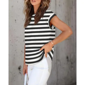 ZESICA Women's Cap Sleeve Striped Crop Tops for Summer
