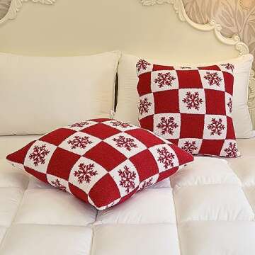 NIDITW Set of 2 Ultra Soft Checkerboard Snowflake Throw Pillow Cover Microfiber Christmas Cushion Case Cozy Fuzzy Checkered Pillowcase Decor for Home Sofa Couch 18x18 Inches (Checkered Snowflake)