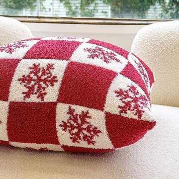 NIDITW Set of 2 Ultra Soft Checkerboard Snowflake Throw Pillow Cover Microfiber Christmas Cushion Case Cozy Fuzzy Checkered Pillowcase Decor for Home Sofa Couch 18x18 Inches (Checkered Snowflake)