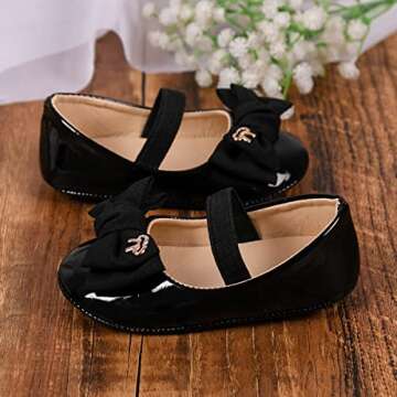 HsdsBebe Infant Baby Girls Mary Jane Flats Bow Non-Slip Soft Sole Princess Toddler First Walkers Sneaker Wedding Dress Shoes(ZZY2778 Black,2)