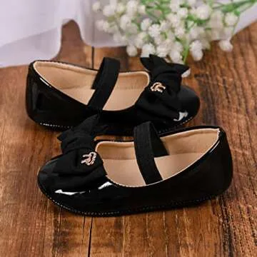 HsdsBebe Infant Baby Girls Mary Jane Flats Bow Non-Slip Soft Sole Princess Toddler First Walkers Sneaker Wedding Dress Shoes(ZZY2778 Black,2)