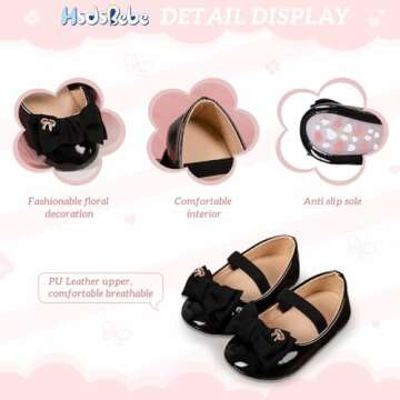 HsdsBebe Infant Baby Girls Mary Jane Flats Bow Non-Slip Soft Sole Princess Toddler First Walkers Sneaker Wedding Dress Shoes(ZZY2778 Black,2)