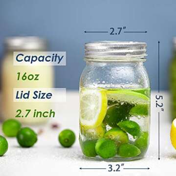 Vtopmart Regular Mouth Glass Mason Jars 16 oz, 12 Pack Glass Canning Jars with Metal Airtight Lids a...