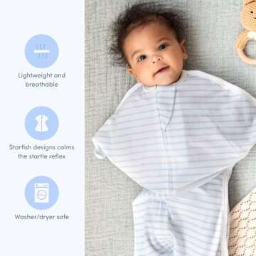 SleepingBaby Zipadee-Zip Transitional Swaddle Sack, 3-6 Month - Roomy Zipper Swaddle for Easy Diaper Changes and Proper Hip Development - Baby Swaddle Sack, X-Small - Blue/Cream