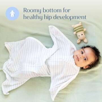 SleepingBaby Zipadee-Zip Transitional Swaddle Sack, 3-6 Month - Roomy Zipper Swaddle for Easy Diaper Changes and Proper Hip Development - Baby Swaddle Sack, X-Small - Blue/Cream