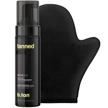 b.tan Dark Self Tanner Kit | Get Tanned Bundle - Dark Self Tanner Mousse w/Tanning Mitt Applicator, ...