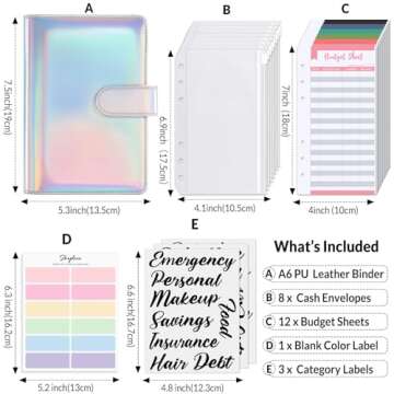 SKYDUE Budget Binder, Money Saving Binder with Zipper Envelopes, Cash Envelopes and Expense Budget Sheets for Budgeting
