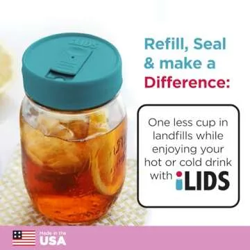 iLIDS Mason Jar Drink Lid, Regular Mouth, Aqua Blue, Pack of 2
