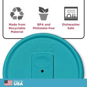 iLIDS Mason Jar Drink Lid, Regular Mouth, Aqua Blue, Pack of 2