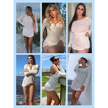 SOLY HUX Women's Sheer Long Sleeve Swim Cover Up
